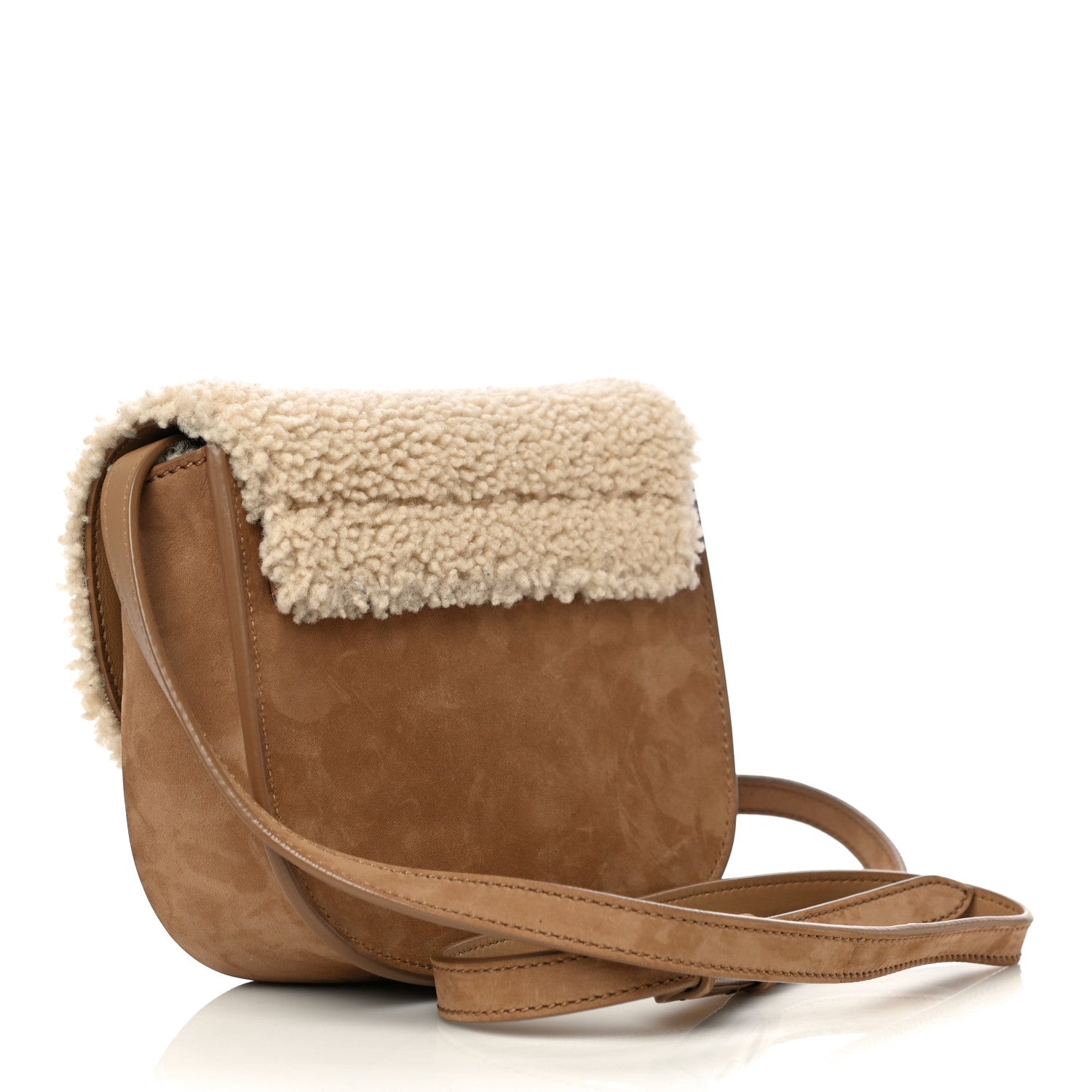 Saint Laurent Suede Shearling Small Kaia Satchel Natural Tan 2 of 11