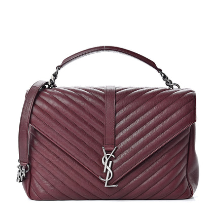 Saint Laurent Sheepskin Matelasse Chevron Large Monogram Satchel Rouge Legion 1 of 12