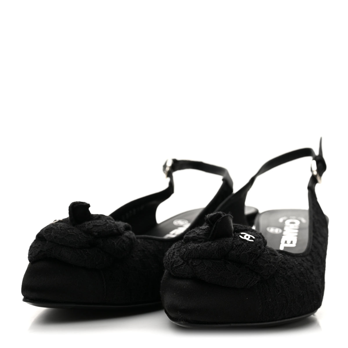 Lace Camellia CC Slingback Pumps 38 Black