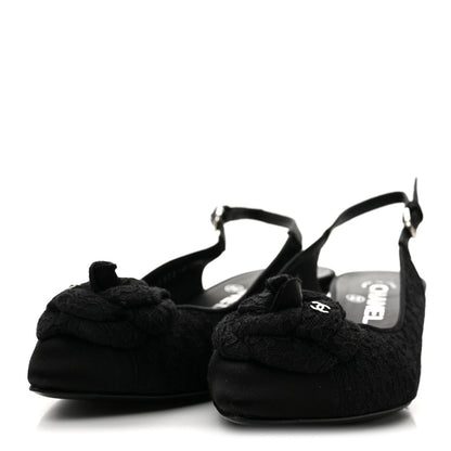 Chanel Lace Camellia CC Slingback Pumps 38 Black 4 of 9
