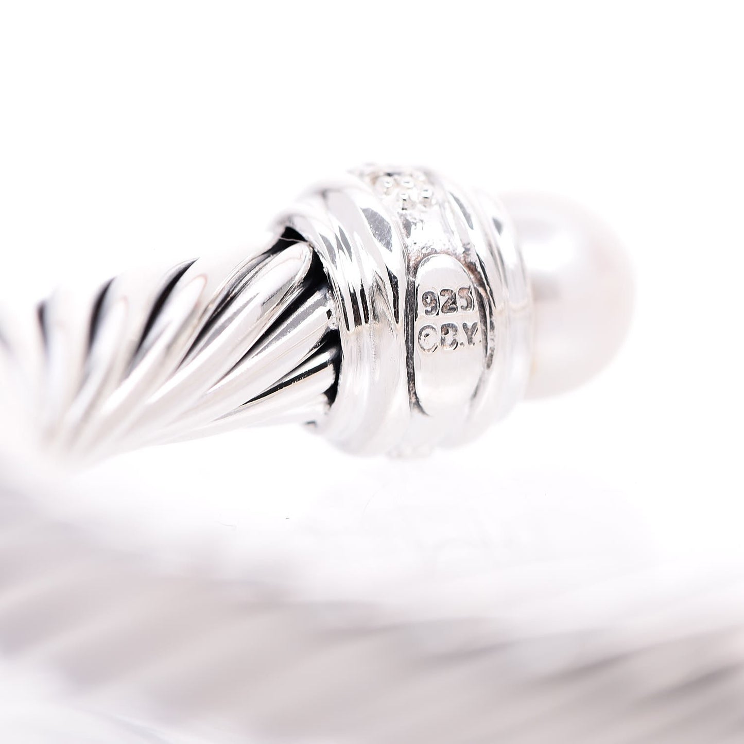 Sterling Silver Diamond Pearl 7mm Cable Classics Bracelet