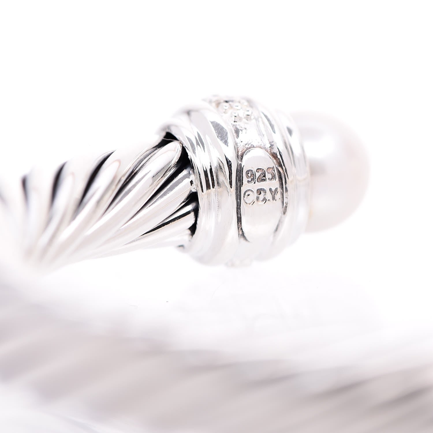 David Yurman Sterling Silver Diamond Pearl 7mm Cable Classics Bracelet 4 of 6