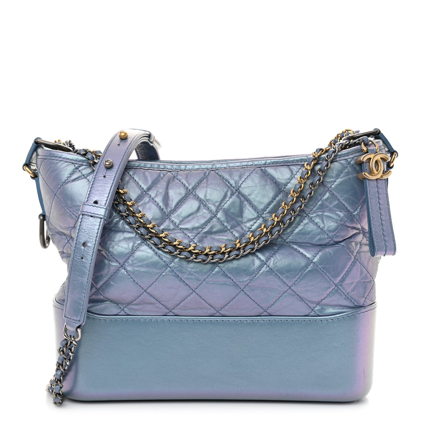 Iridescent Aged Calfskin Quilted Medium Gabrielle Hobo Blue