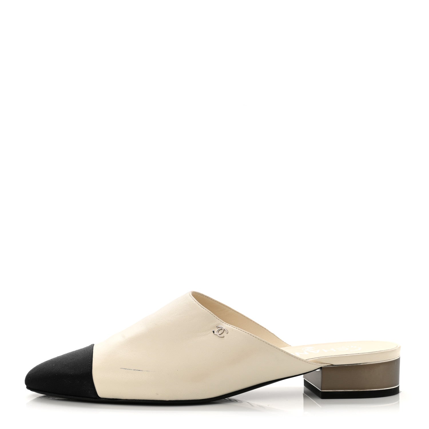 Chanel Lambskin Grosgrain Cap Toe CC Mules 39.5 White Black 1 of 13
