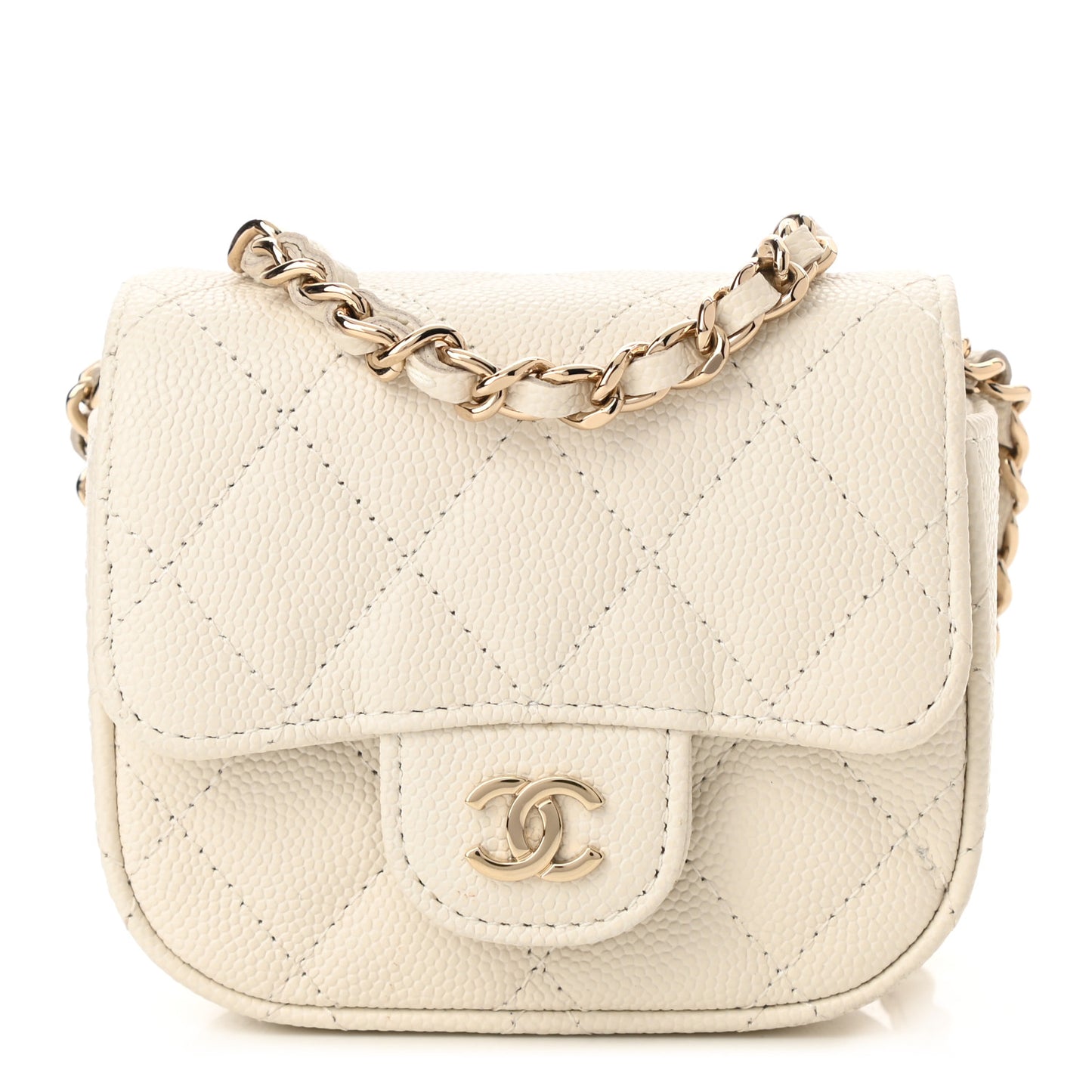 Caviar Quilted Mini Clutch With Chain White