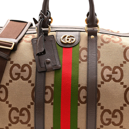 Gucci Monogram Jumbo GG Textured Dollar Calfskin Web Large Duffle Bag Camel Ebony 7 of 12