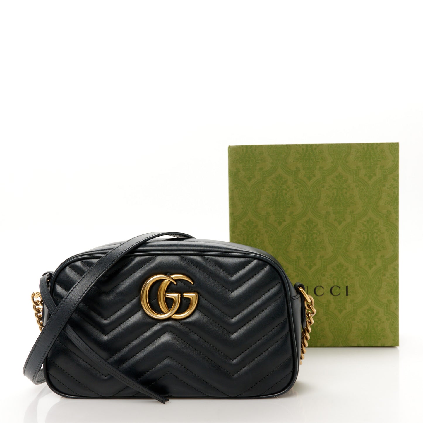 Calfskin Matelasse Small GG Marmont Chain Shoulder Bag Black