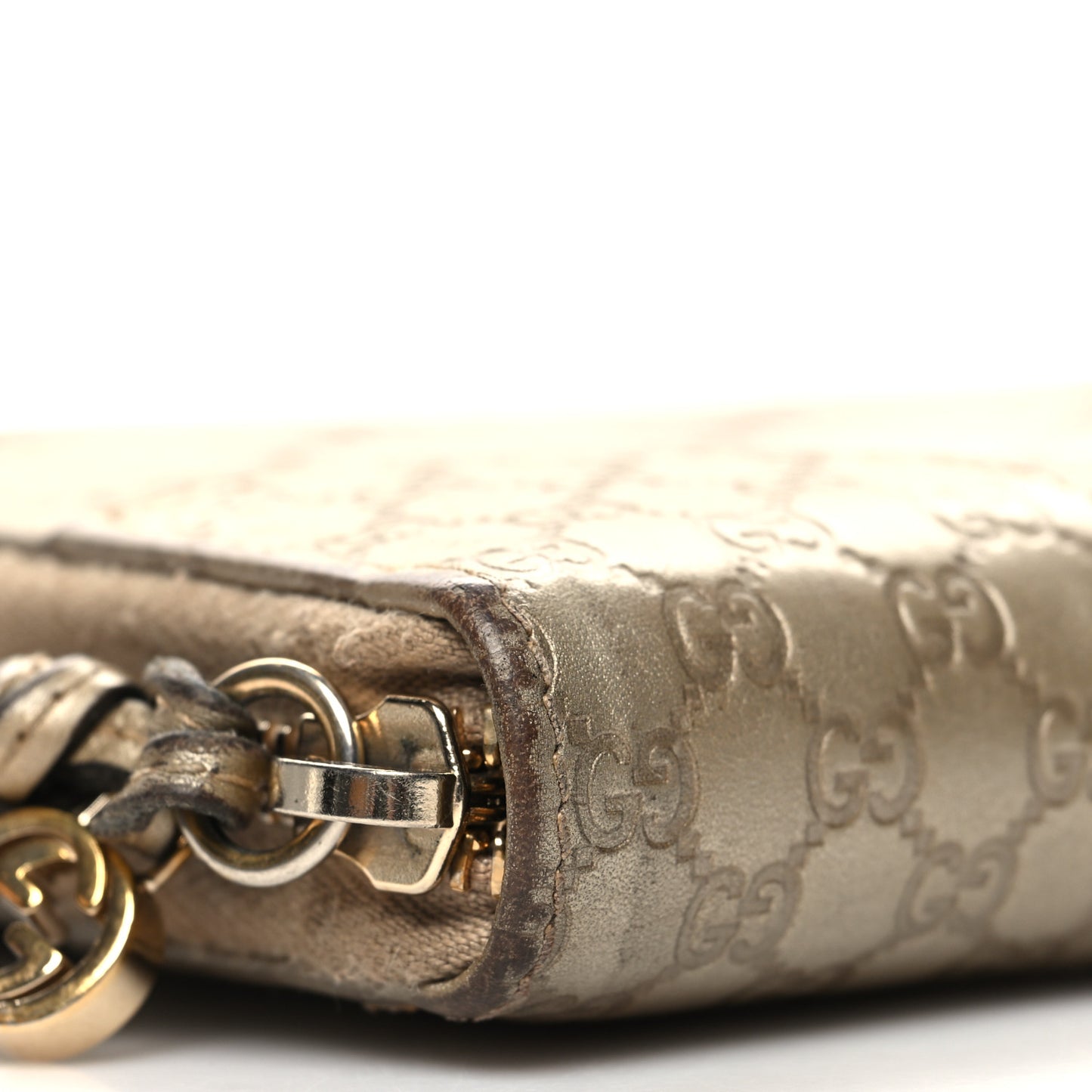 Metallic Guccissima Microguccissima Bree Zip Around Wallet Golden Beige