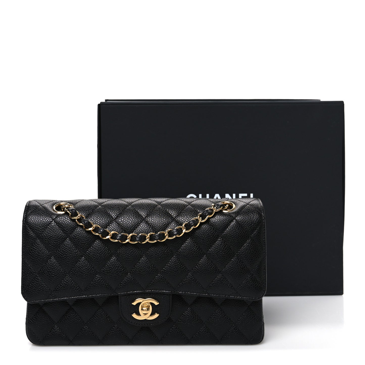 Caviar Quilted Medium Double Flap Black