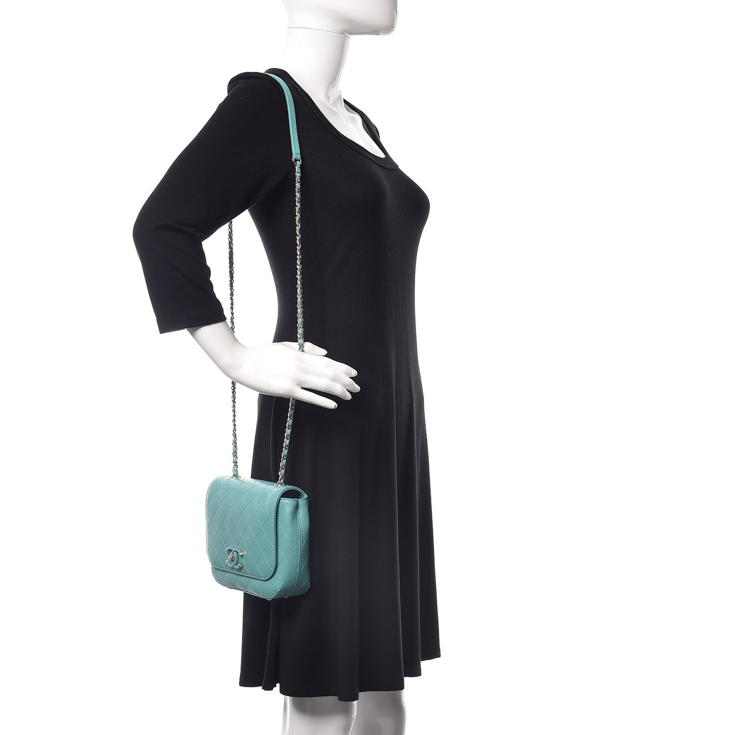 Calfskin Stitched Small Covered CC Flap Bag Green