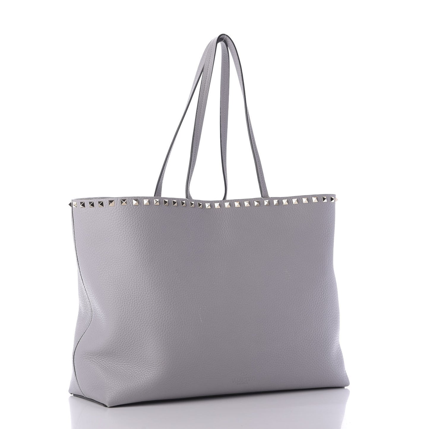 Grained Calfskin Rockstud Shoulder Tote Pastel Grey