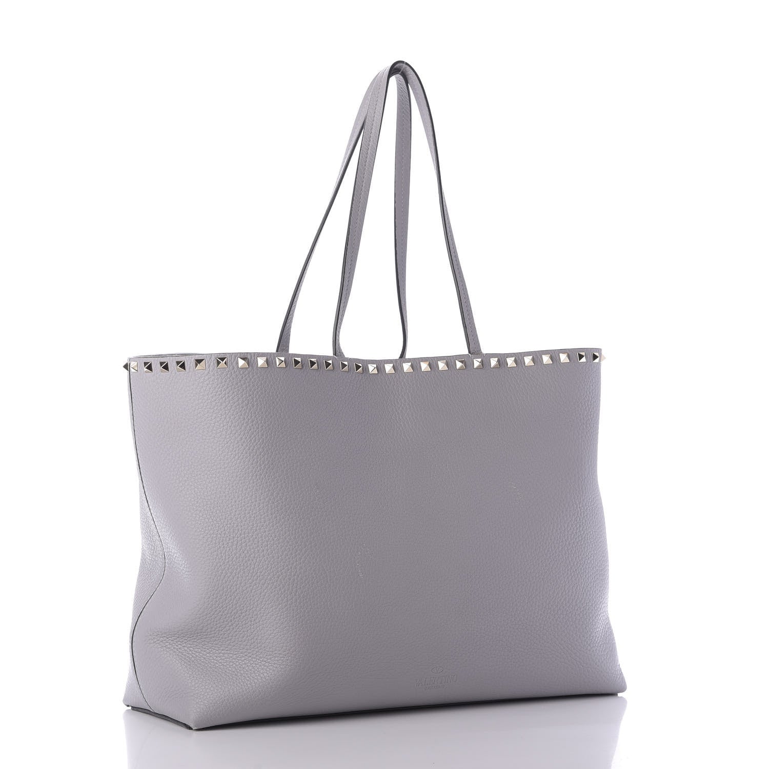 Valentino Garavani Grained Calfskin Rockstud Shoulder Tote Pastel Grey 3 of 8