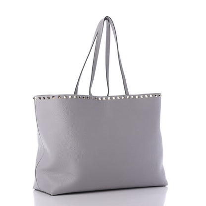 Valentino Garavani Grained Calfskin Rockstud Shoulder Tote Pastel Grey 3 of 8