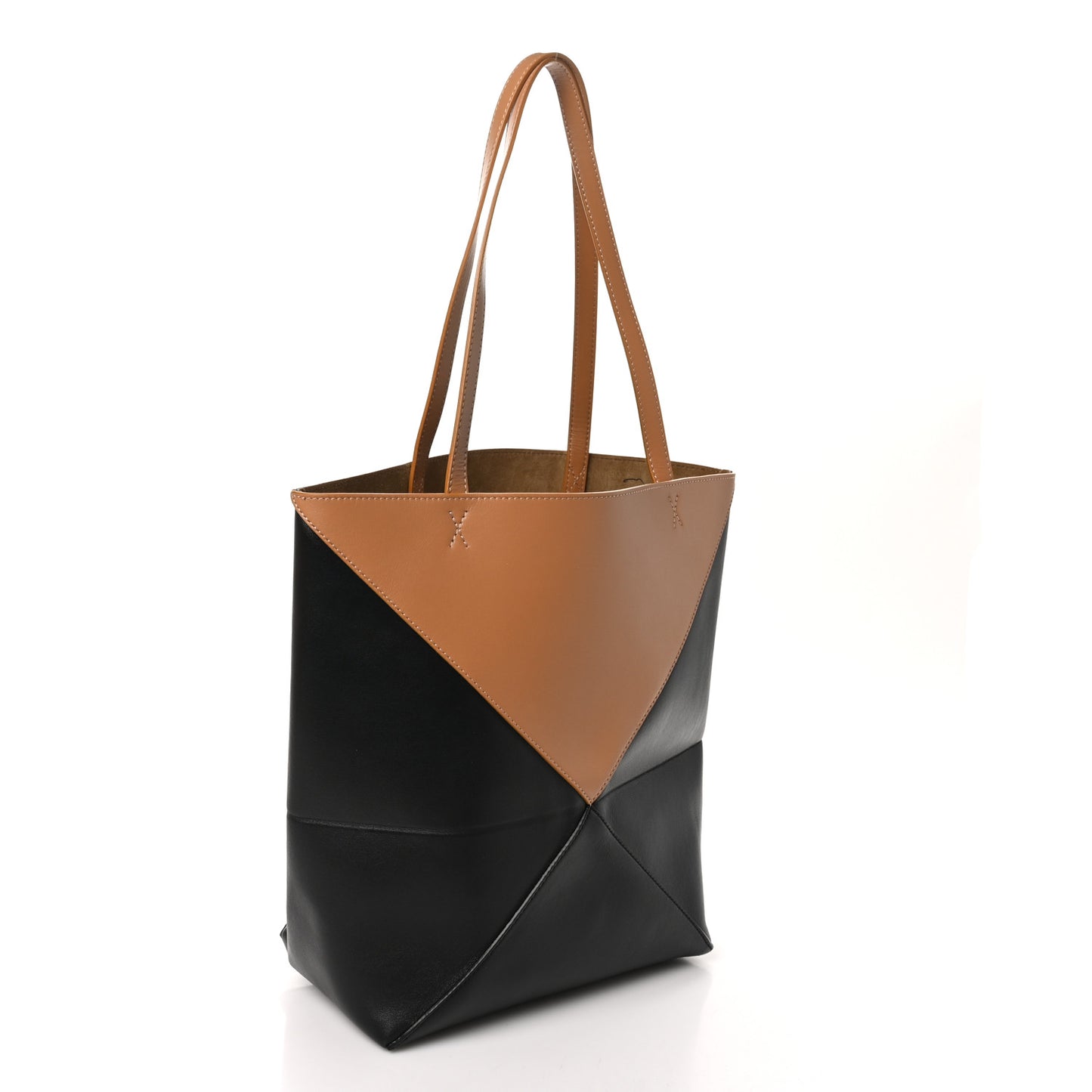 Shiny Calfskin Medium Puzzle Fold Tote Warm Desert Black
