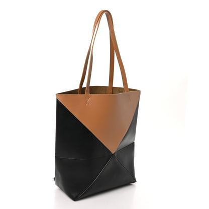 Loewe Shiny Calfskin Medium Puzzle Fold Tote Warm Desert Black 3 of 9