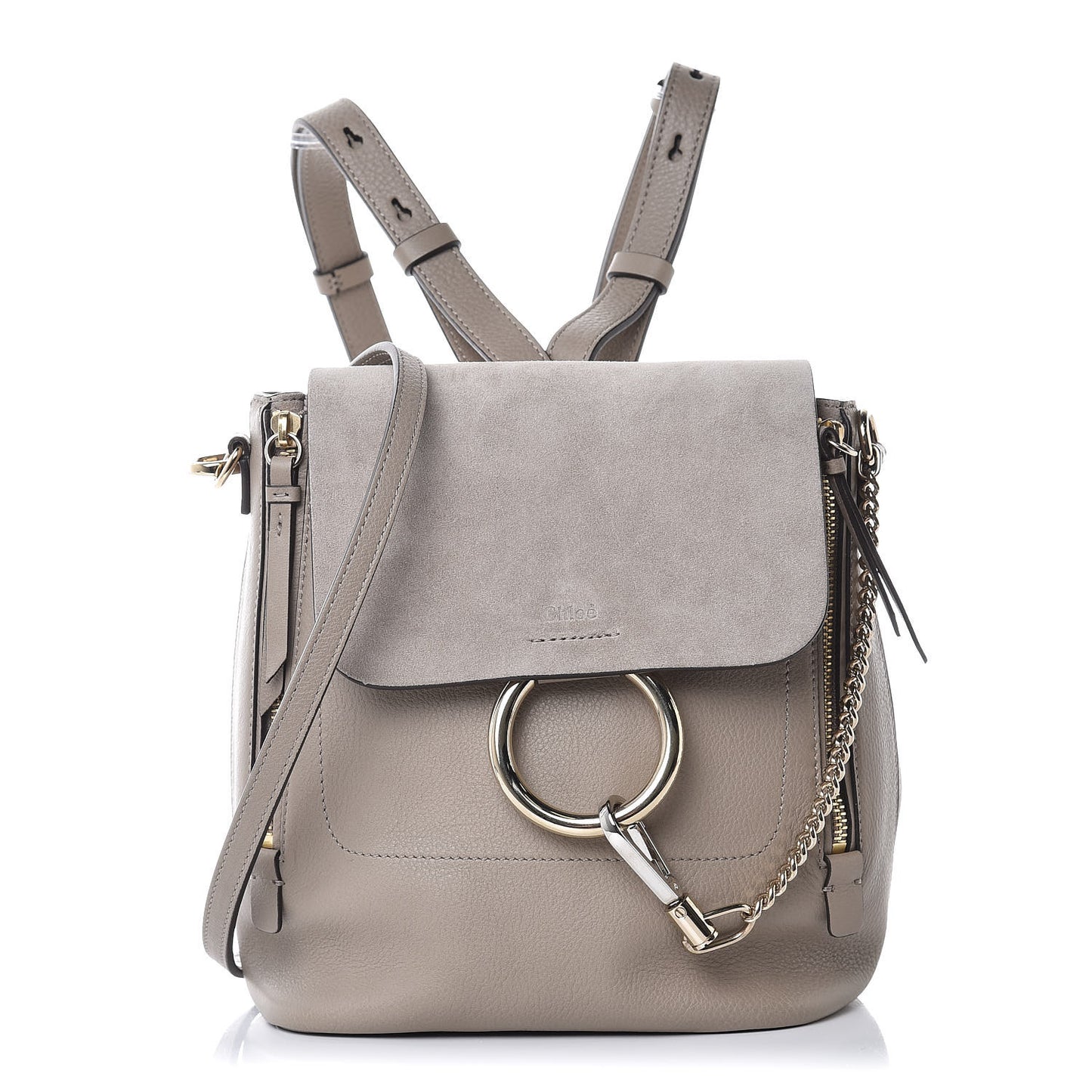 Suede Calfskin Small Faye Backpack Motty Grey