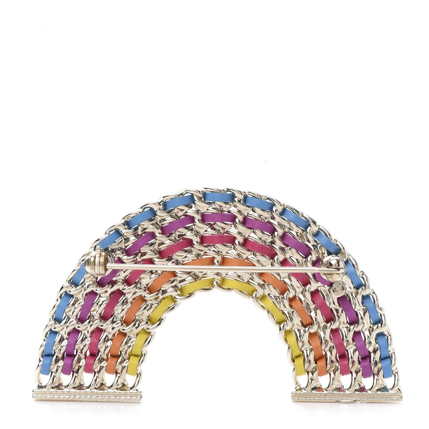 Lambskin Chain Rainbow CC Brooch Gold Multicolor