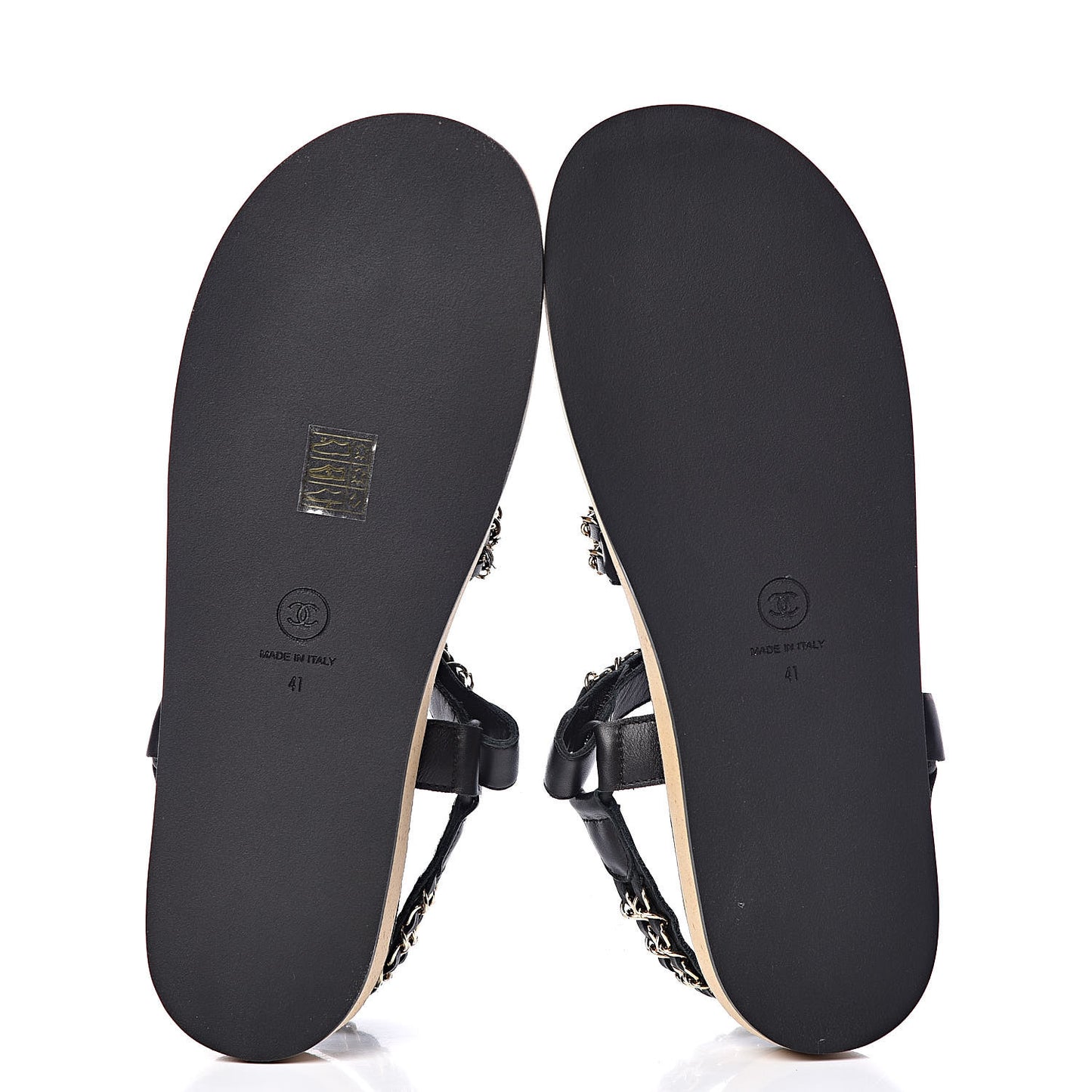 Calfskin Chain Flat Sandals 41 Black