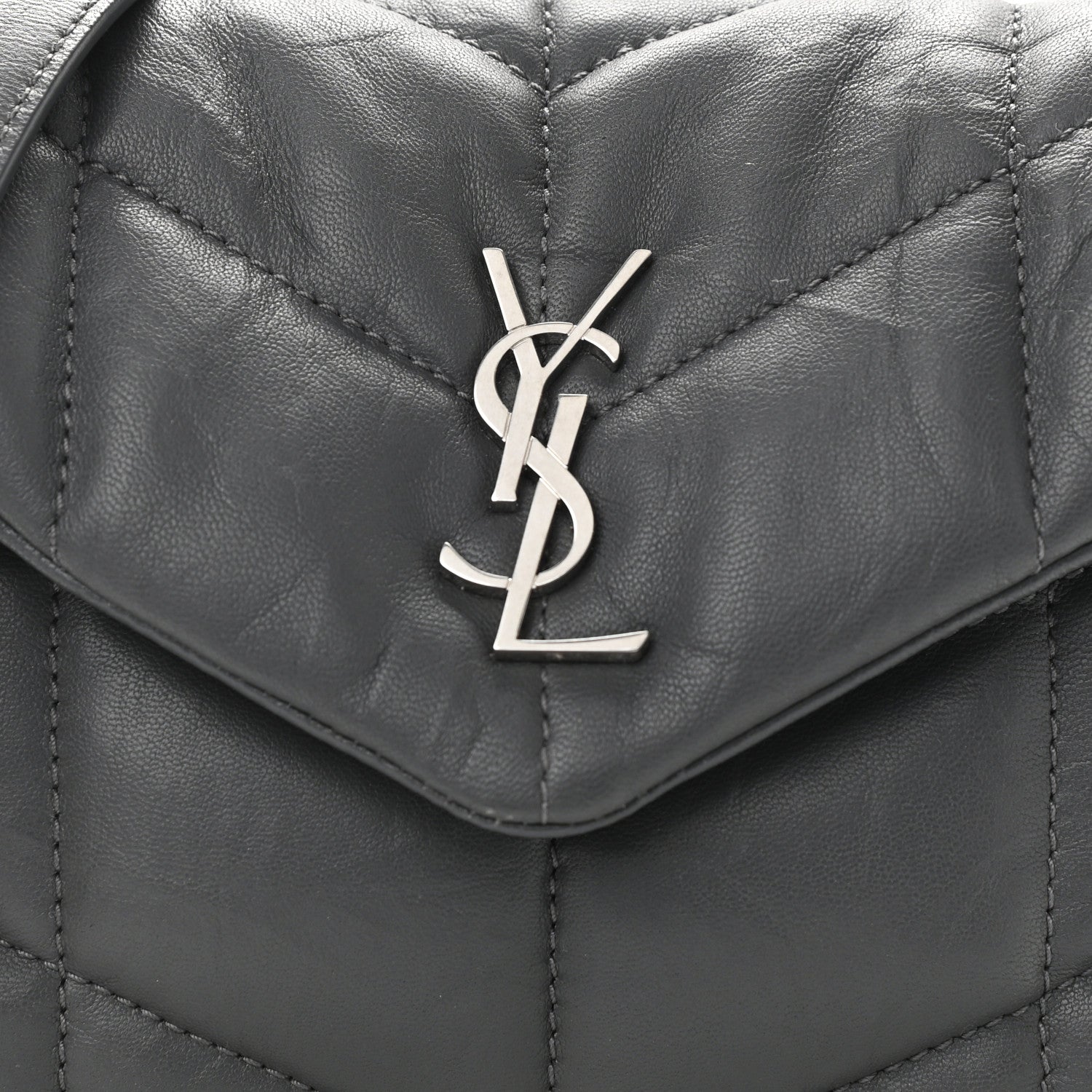 Saint Laurent Lambskin Quilted Toy Loulou Puffer Monogram Chain Satchel Storm 9 of 11