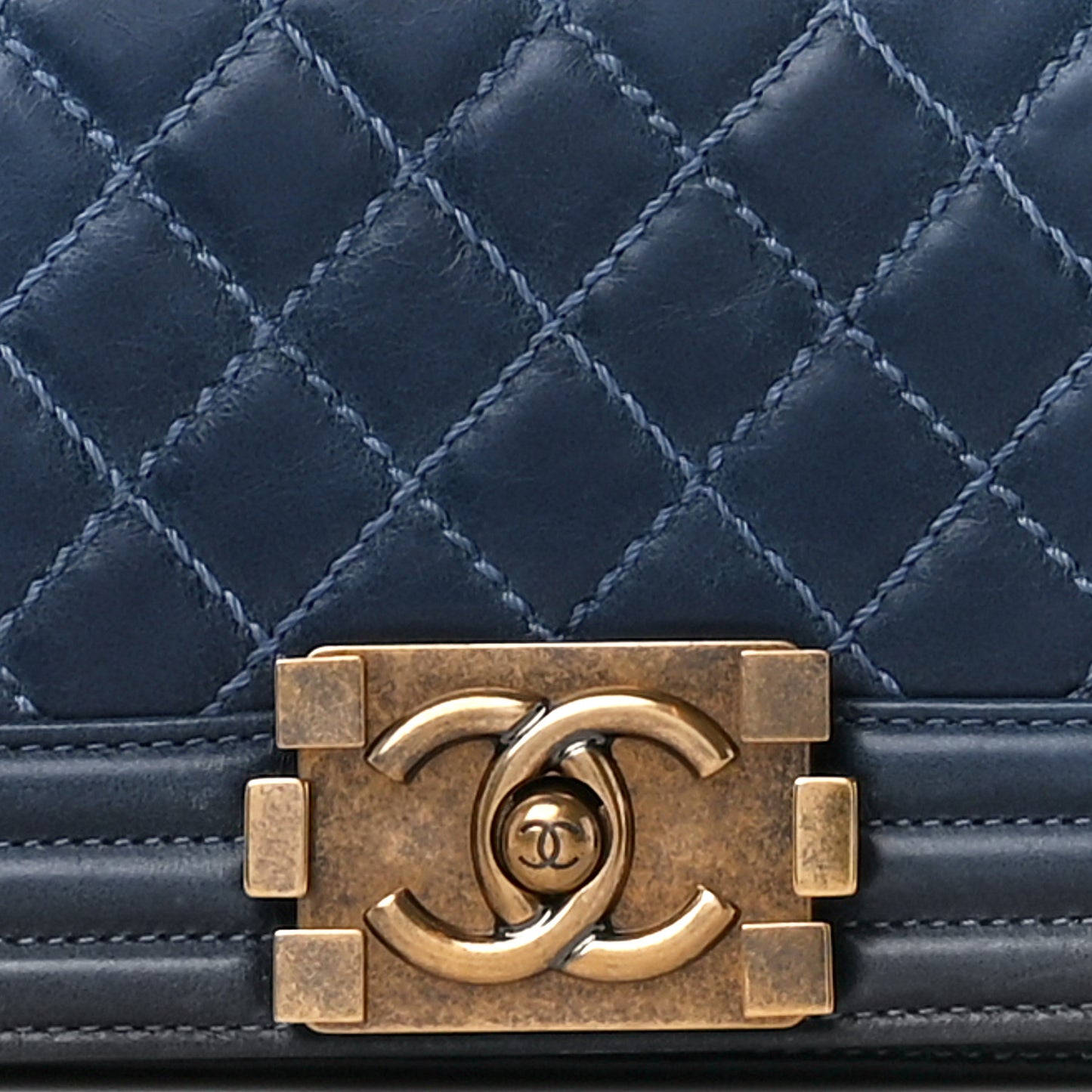 Glazed Calfskin Quilted Medium Boy Flap Blue