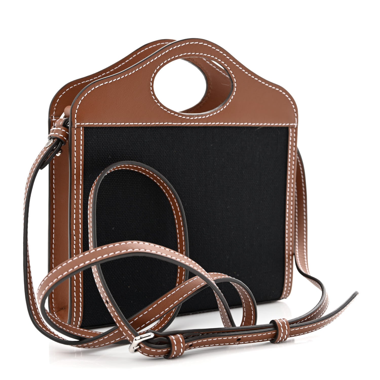 Burberry Smooth Calfskin Canvas Two Tone Micro Pocket Bag Navy Tan 3 of 10