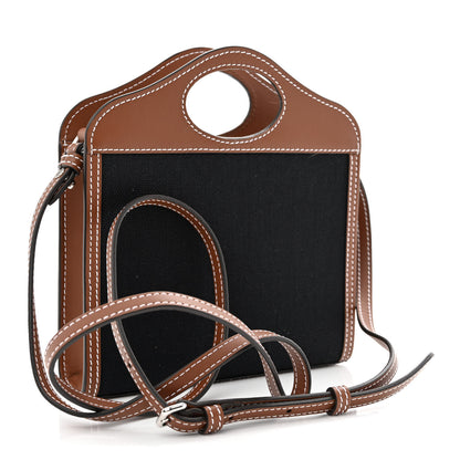 Burberry Smooth Calfskin Canvas Two Tone Micro Pocket Bag Navy Tan 3 of 10