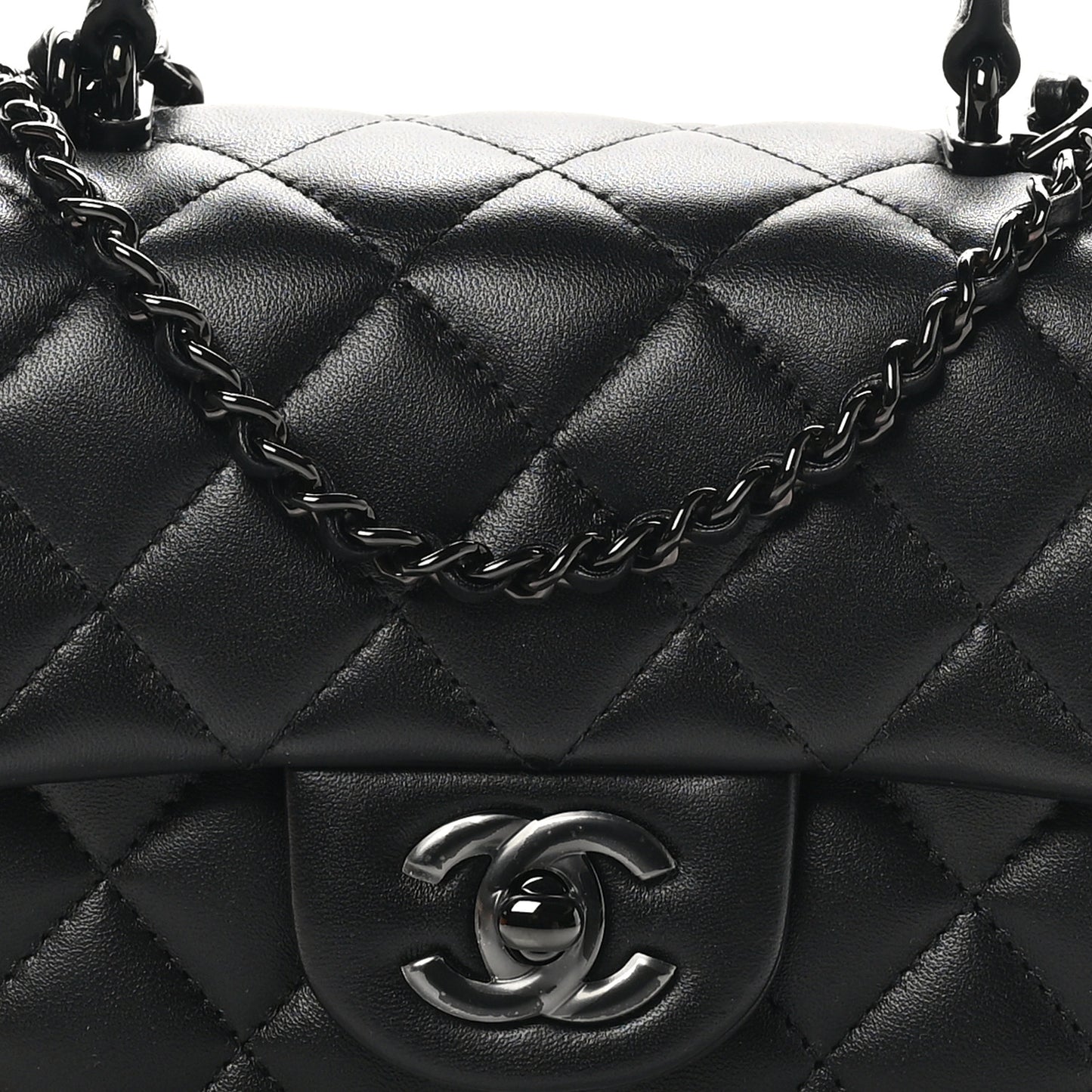 Lambskin Quilted Mini Top Handle Rectangular Flap So Black