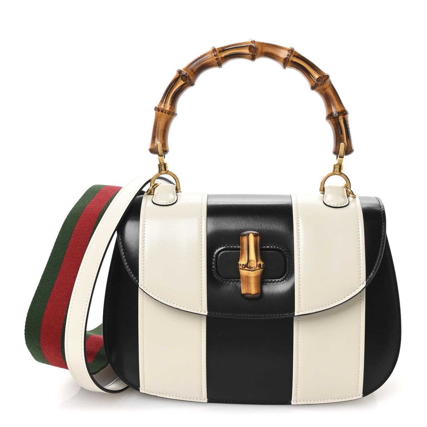 Gucci Boarded Dyana Lux Calfskin Web Monochrome Medium Bamboo 1947 Top Handle Bag Black White 1 of 9