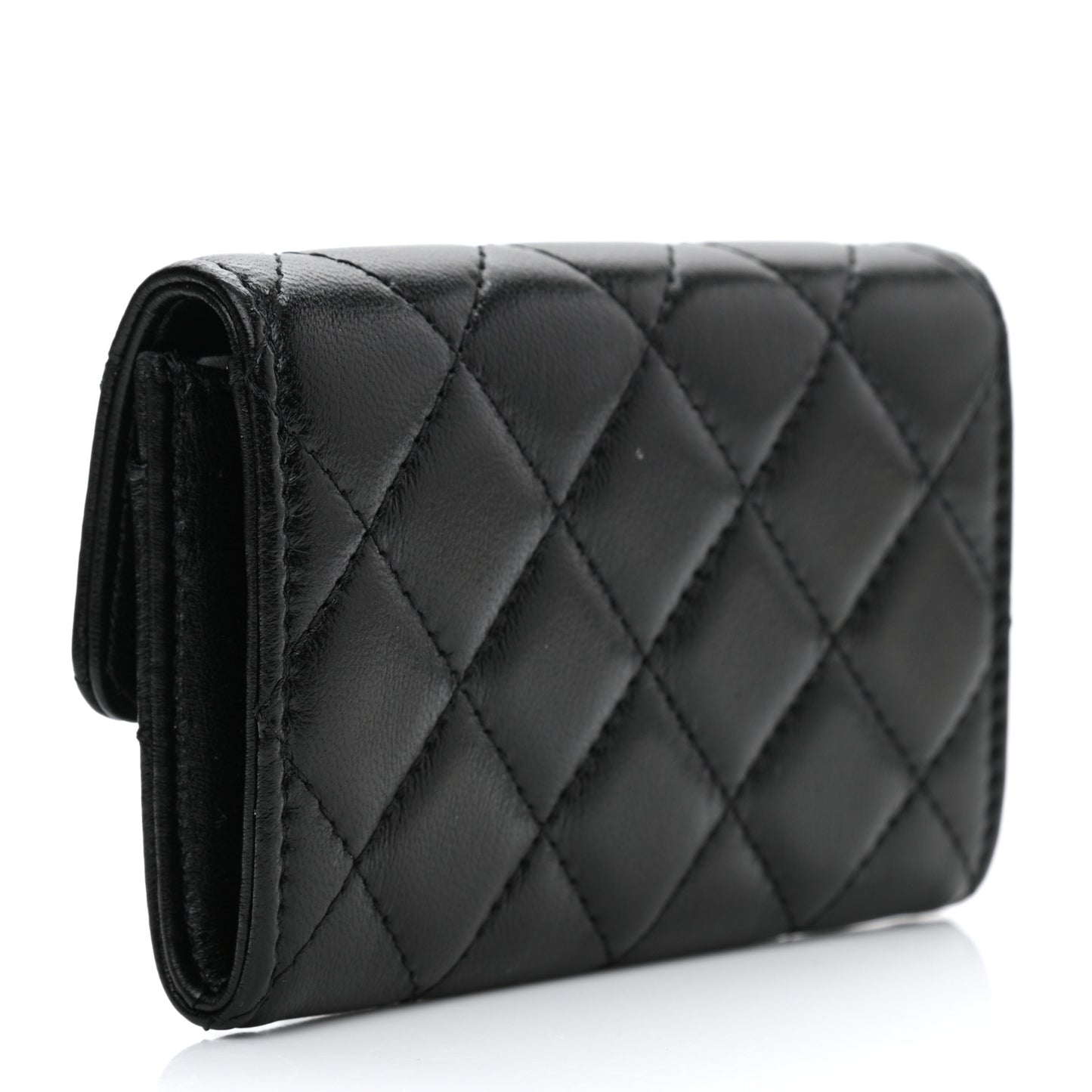 Lambskin Quilted Flap Card Holder Wallet Black