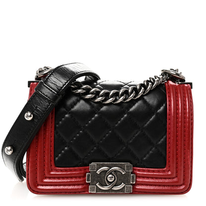 Chanel Calfskin Quilted Mini Boy Flap Black Red 1 of 10