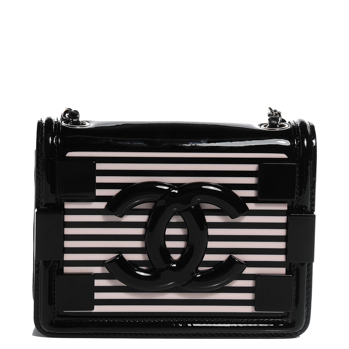 Plexiglass Patent Mini Striped Boy Brick Flap Black White