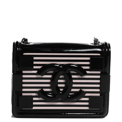 Chanel Plexiglass Patent Mini Striped Boy Brick Flap Black White 1 of 7