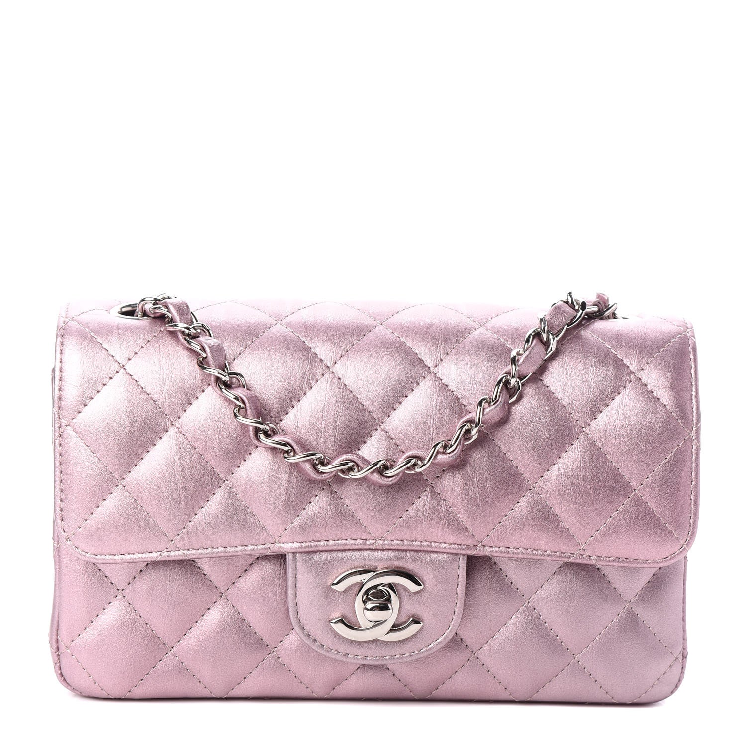 Chanel Metallic Calfskin Quilted Mini Rectangular Flap Pink 1 of 10