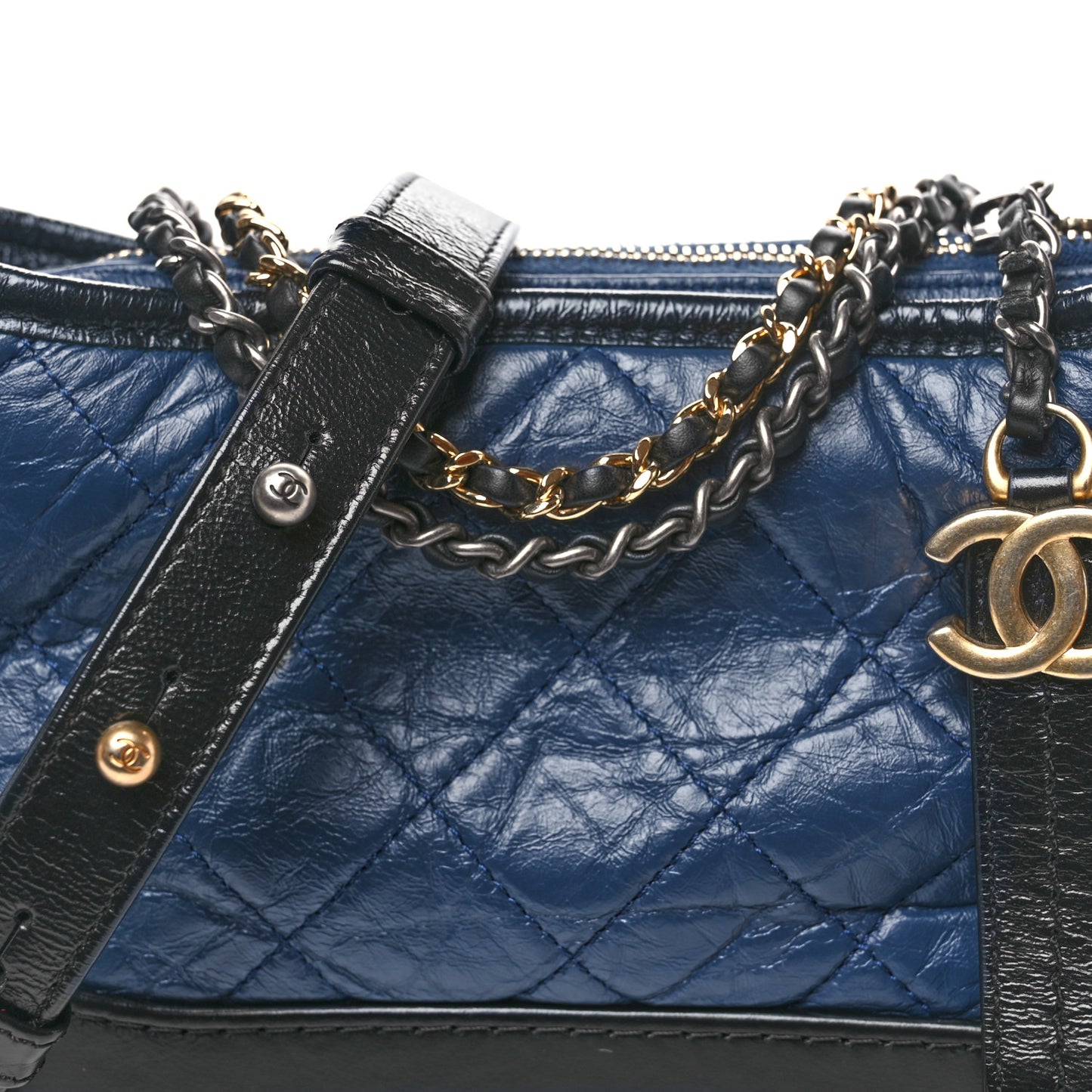 Aged Calfskin Quilted Small Gabrielle Hobo Navy Black