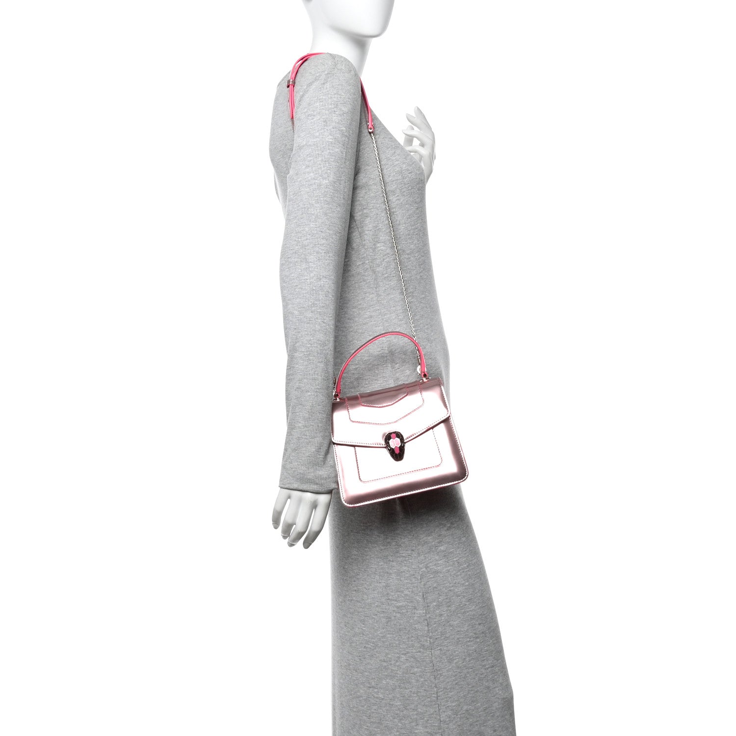 Bulgari Metallic Calfskin Serpenti Forever Top Handle Pink 2 of 15