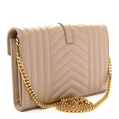 Saint Laurent Grain De Poudre Mixed Matelasse Triquilt Monogram Chain Wallet Dark Beige 3 of 11