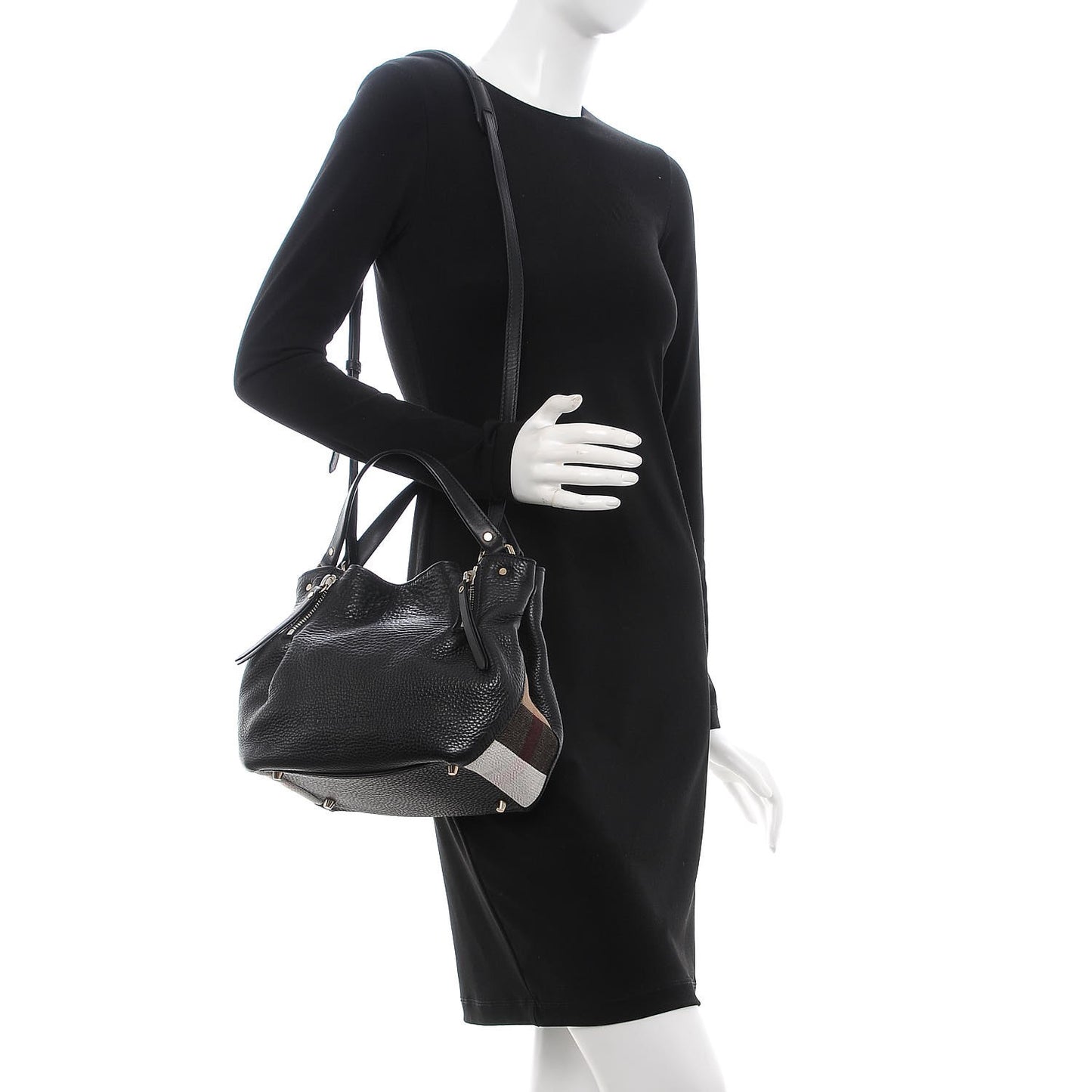 Grainy Calfskin House Check Small Maidstone Black