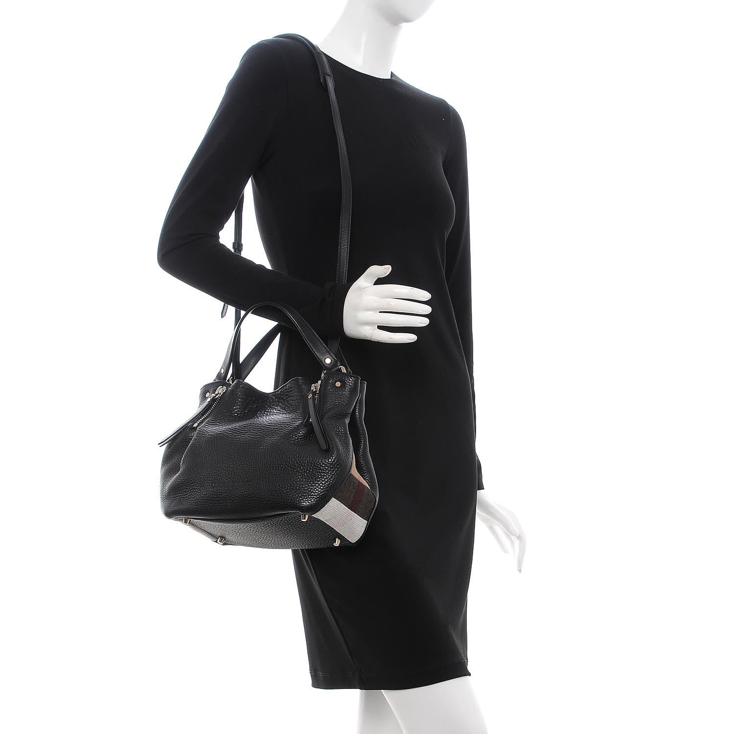 Burberry Grainy Calfskin House Check Small Maidstone Black 2 of 10