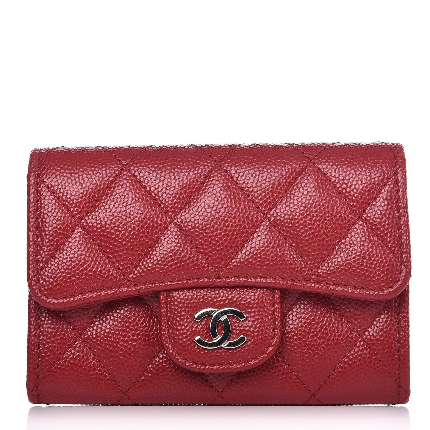 Caviar Quilted Flap Card Holder Red