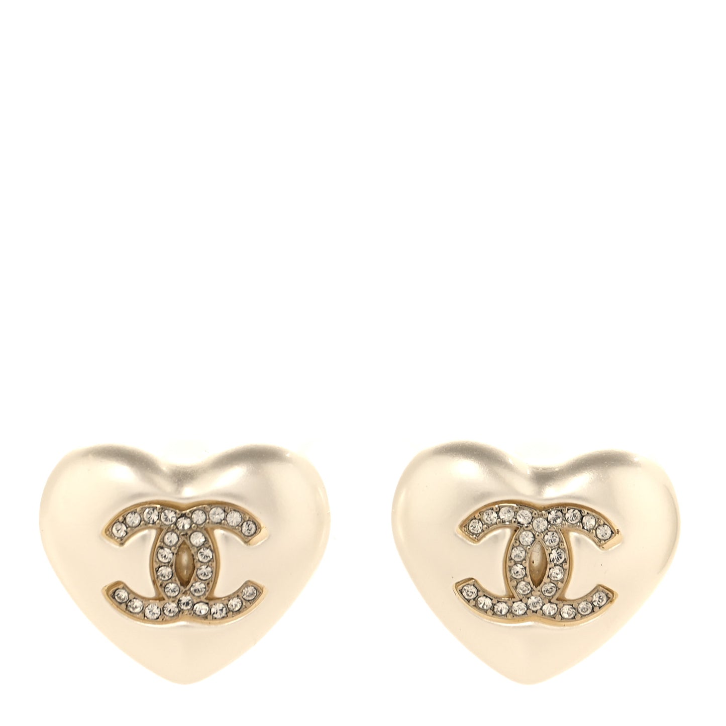 Pearl Crystal CC Heart Earrings Gold