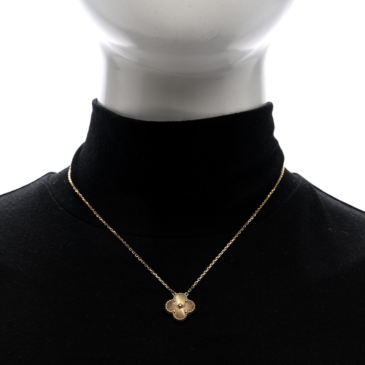 18K Yellow Gold Guilloche Vintage Alhambra Pendant Necklace