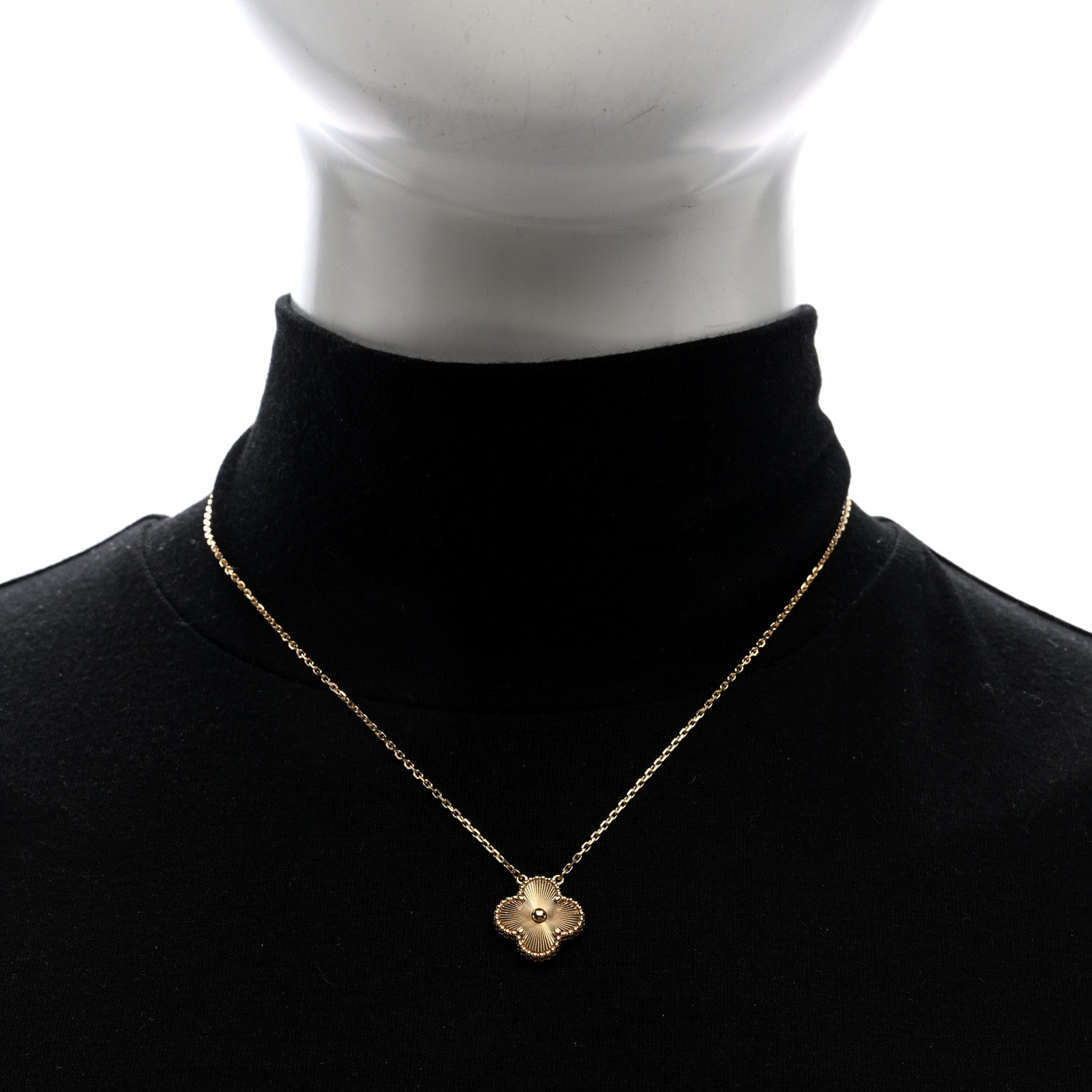 Van Cleef & Arpels 18K Yellow Gold Guilloche Vintage Alhambra Pendant Necklace 2 of 4