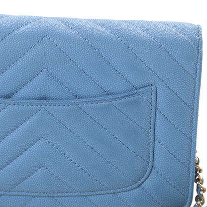 Chanel Caviar Chevron Quilted Wallet On Chain WOC Blue 12 of 14