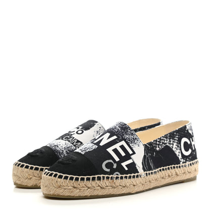 Chanel Fabric Grosgrain Printed Espadrilles 40 White Black 3 of 11