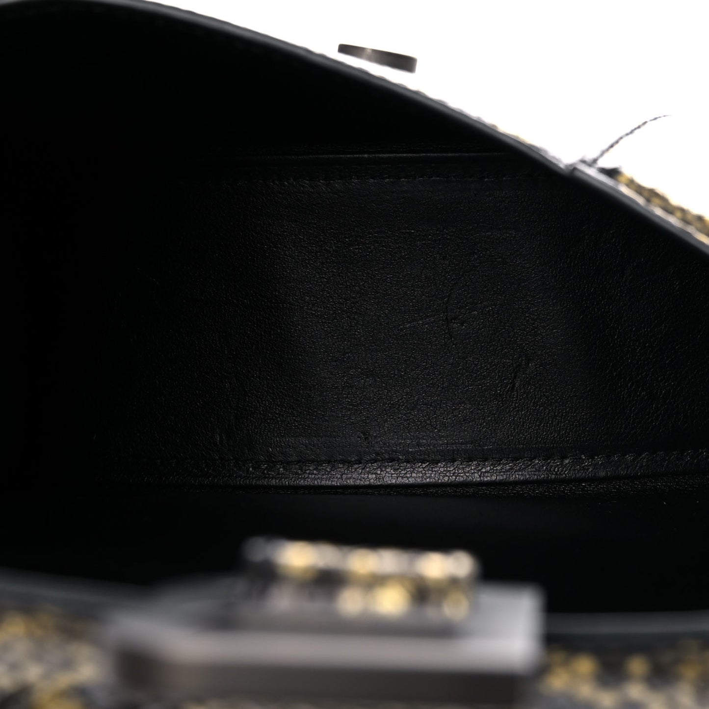 Shiny Calfskin Snakeskin Embossed Hourglass Top Handle Bag XS Gold Black
