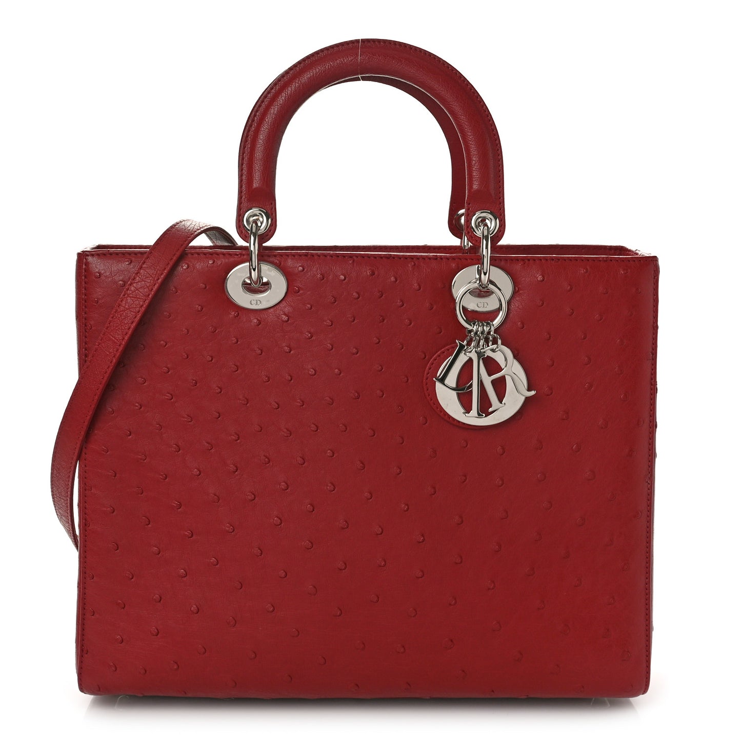 Ostrich Large Lady Dior Dark Brick