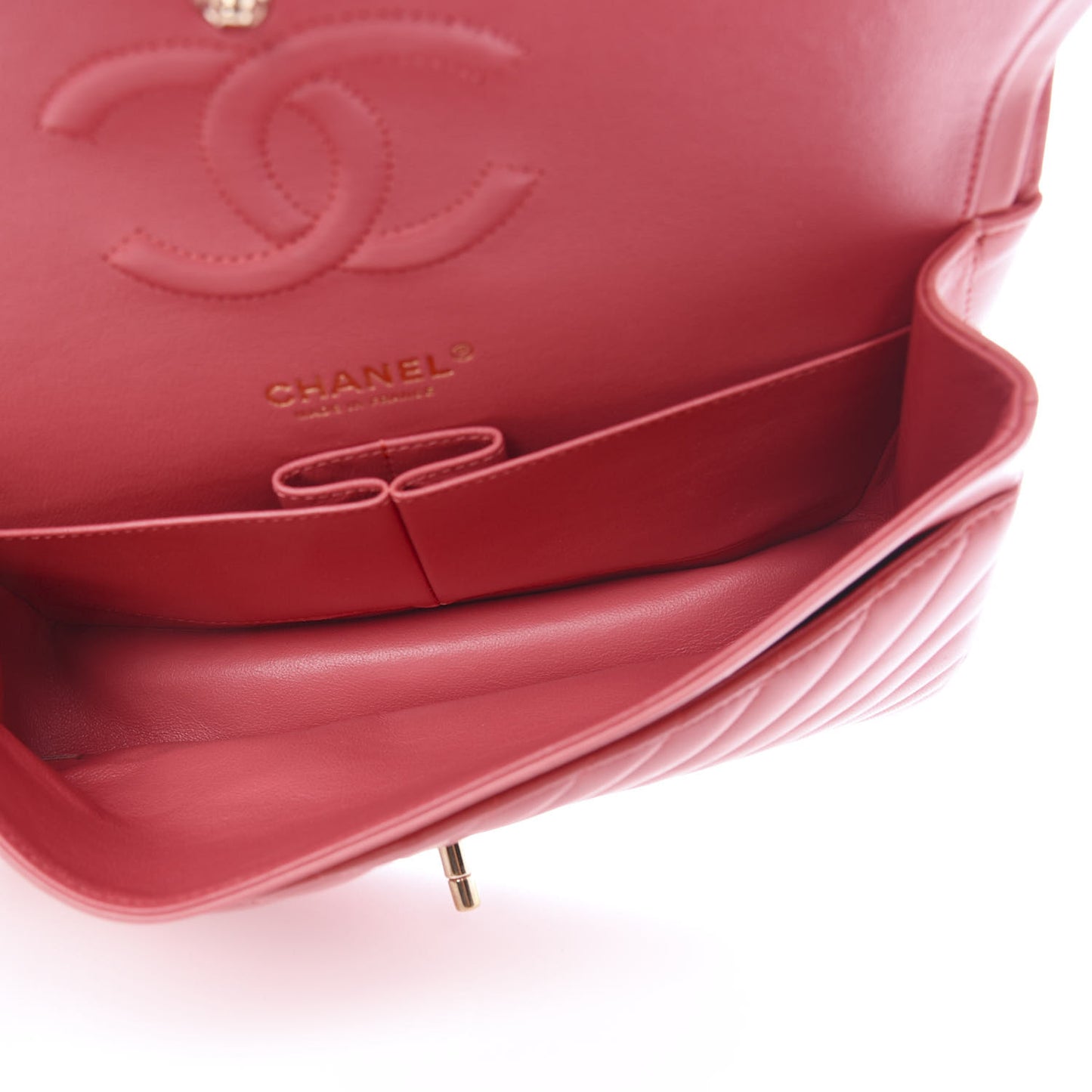 Lambskin Chevron Quilted Medium Double Flap Pink