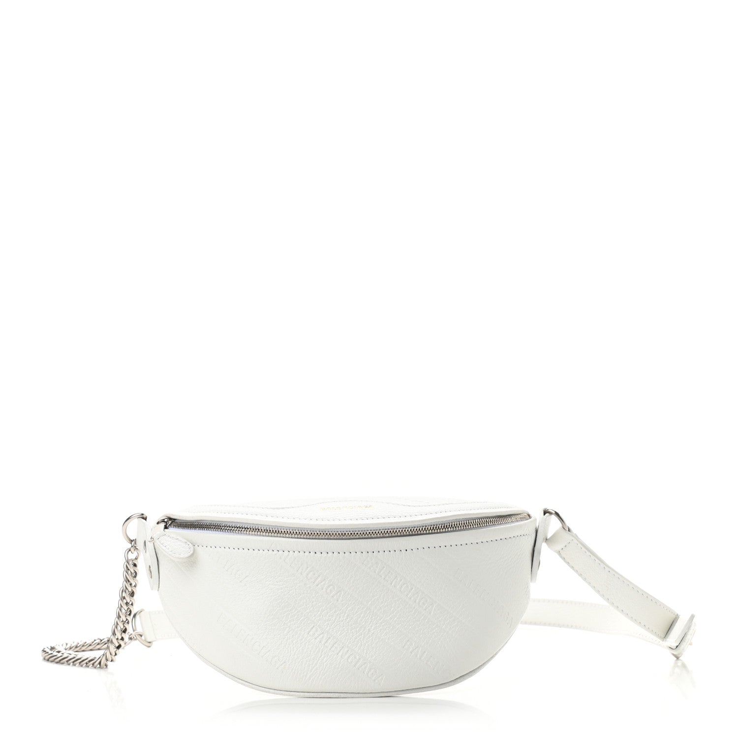 Balenciaga Shiny Goatskin Allover Logo Embossed XXS Souvenir Belt Bag White 1 of 9