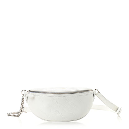Balenciaga Shiny Goatskin Allover Logo Embossed XXS Souvenir Belt Bag White 1 of 9