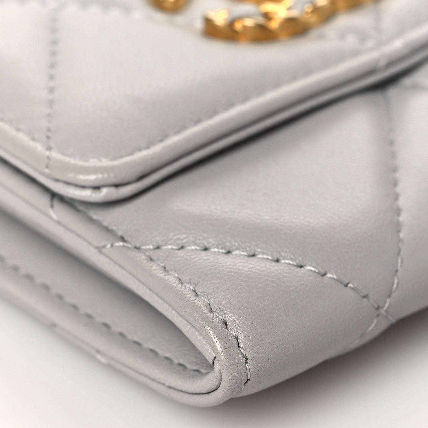 Chanel Lambskin Quilted Chanel 19 Flap Coin Purse With Chain Grey 9 of 10